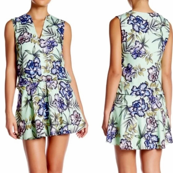 Alice + Olivia Brooke Oasis Mint Floral Sleeveless Mini Dress Tropical Size 10 - Picture 11 of 11